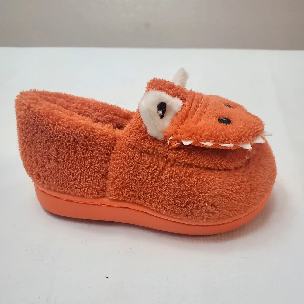 Plush Slippers Dinosaur House Shoes ● Toddler-Girls/Boys Orange ● Size‎ 7